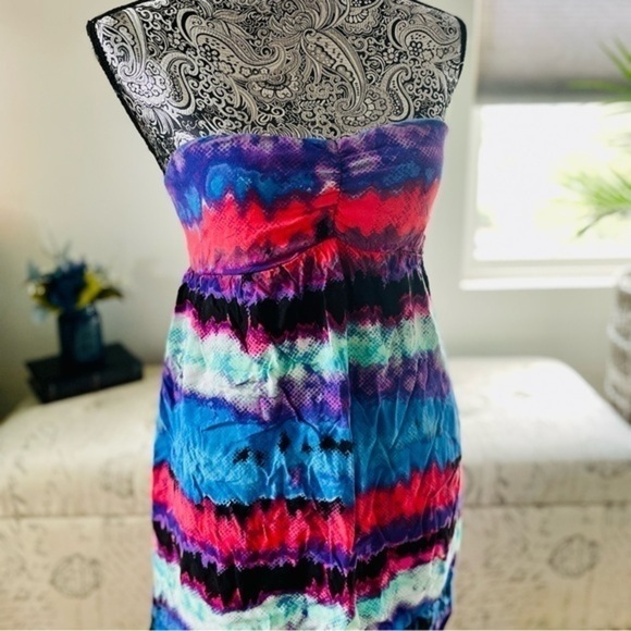 🏷️ 4/$25 Sweetheart Neck Bandeau Pull Over Watercolor Cover Up Mini Dress - Picture 10 of 11